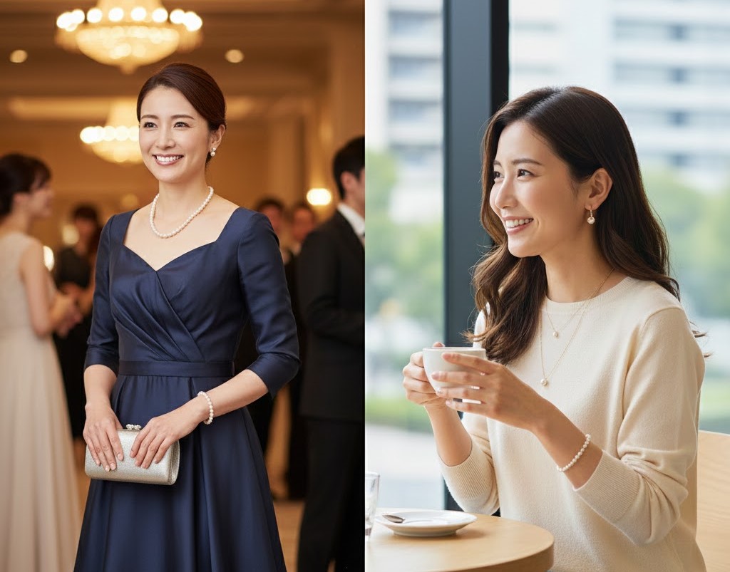 真珠はフォーマルだけではなく、カジュアルにも使えます